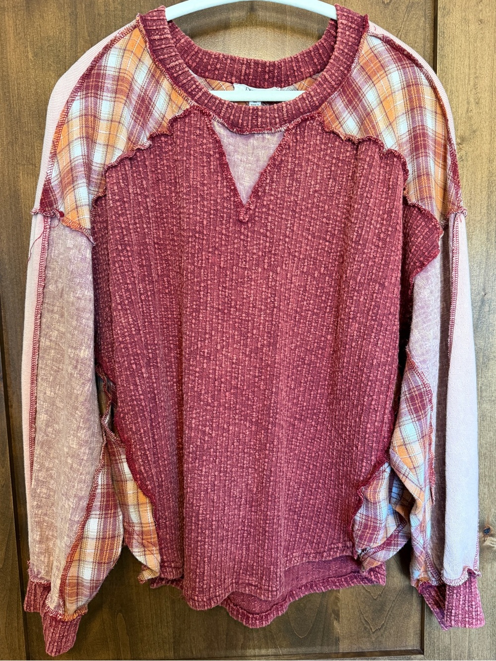 Oli & Hali maroon and plaid pieced top size M